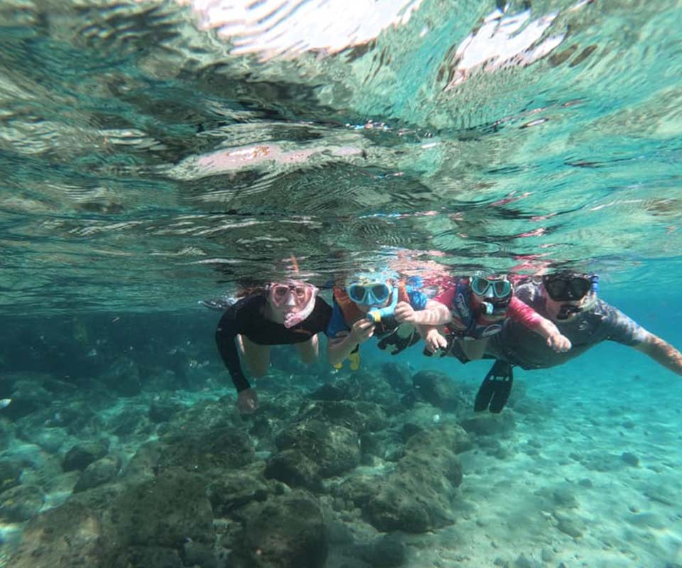 Friends snorkeling posing for photo